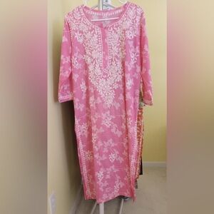 Pink Floral Long Sleeve embroidered Dress